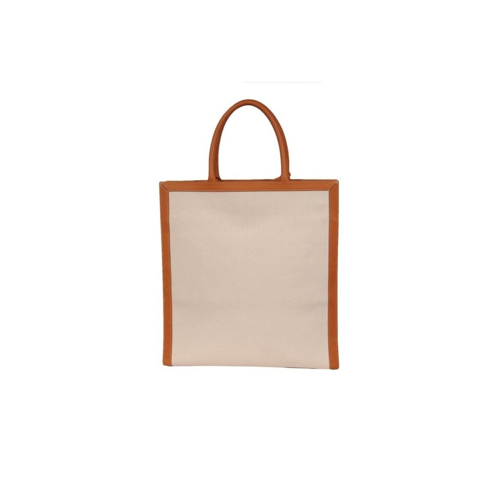 Celine Womens Vertical Cabas Logo Tote Bag Brown Beige Leather Large Travel Bag - Picture 2 of 16